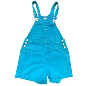 Jordache Bright Teal Girls L 10/12 Denim Short Overalls